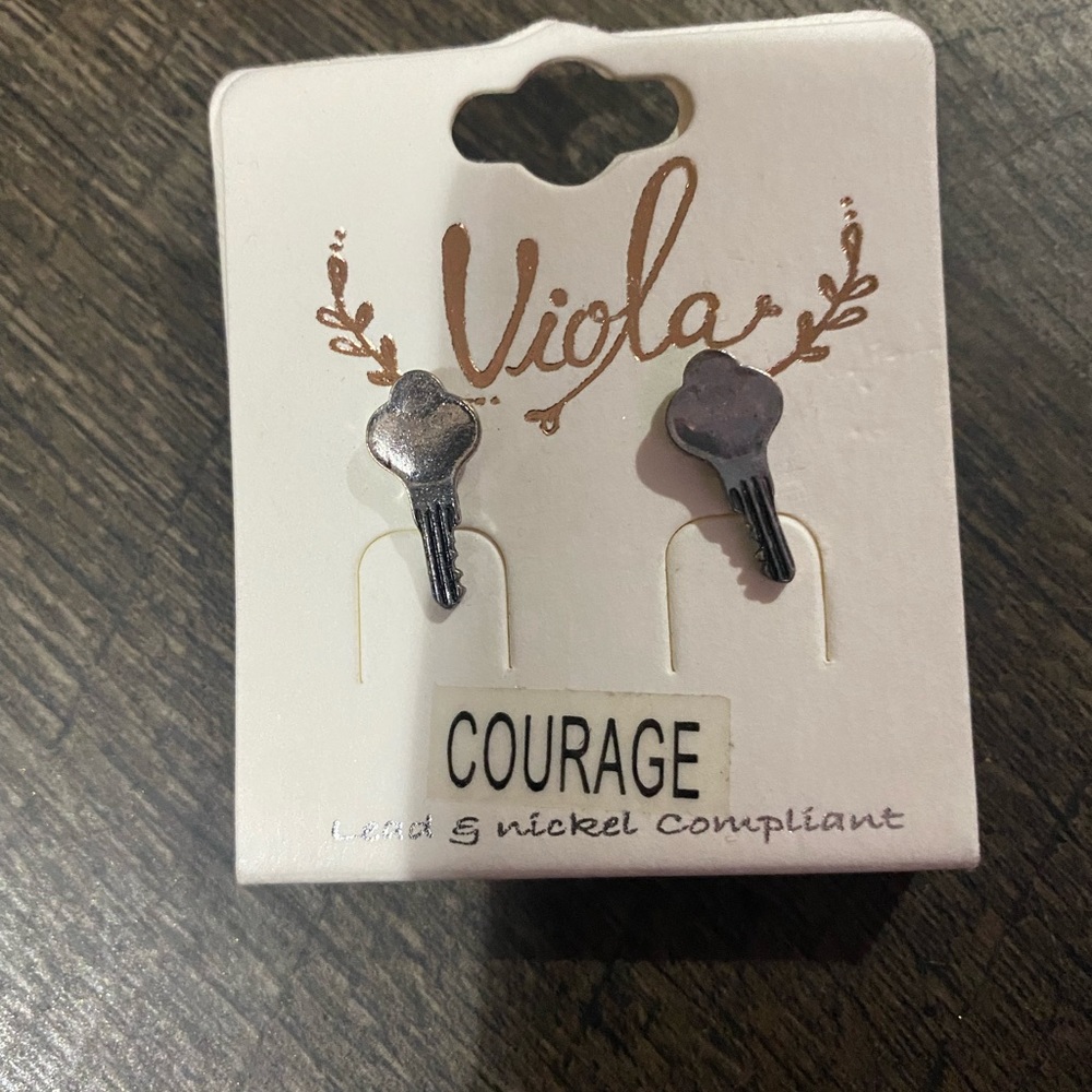Key earrings silver tone brand new